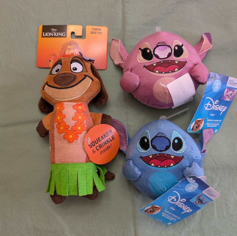 Disney Timon and Stitch Plush Toy Set - Brown, Purple, Blue